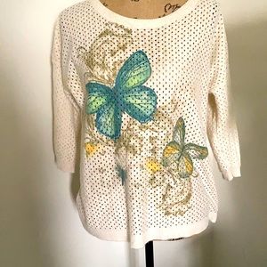Vintage Light Sweater with butterflies Knitted Med